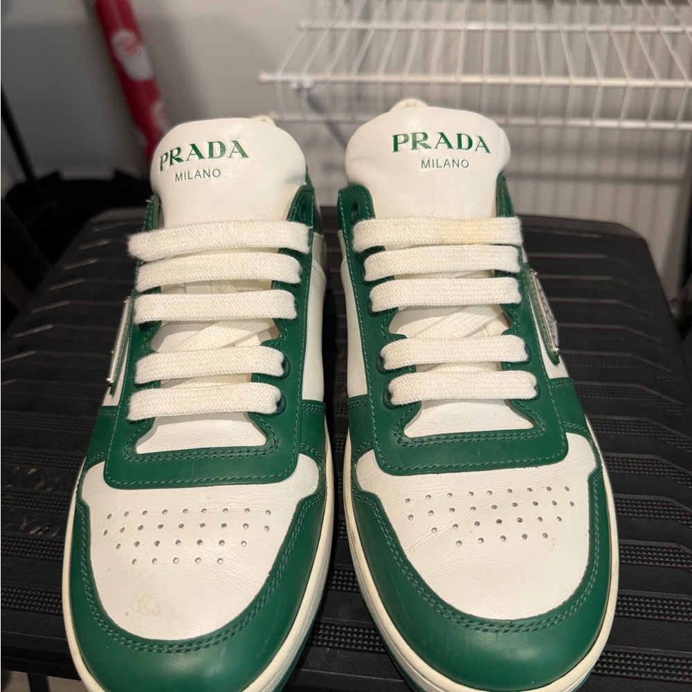 Prada White and Green Leather Sneakers - Picture 8 of 8